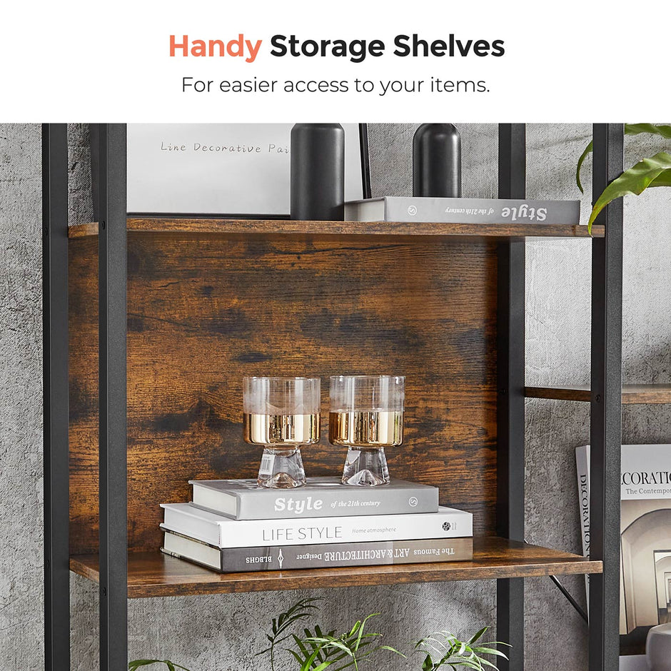 Large Bookshelf – Metal – Rustic Brown and Black – 14 Storage Shelves, Industrial Style