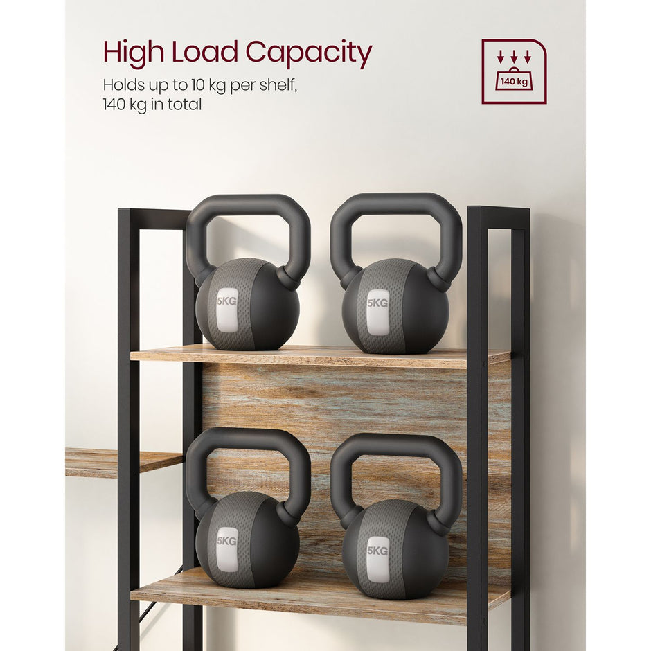 Bookshelf – Metal – Rustic Brown and Black – 14 Storage Shelves, Industrial Style