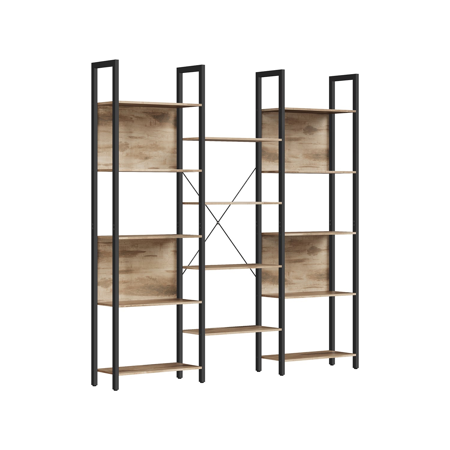 Bookcase – Metal – Rustic Brown and Ink Black – 14 Shelves, Industrial Style