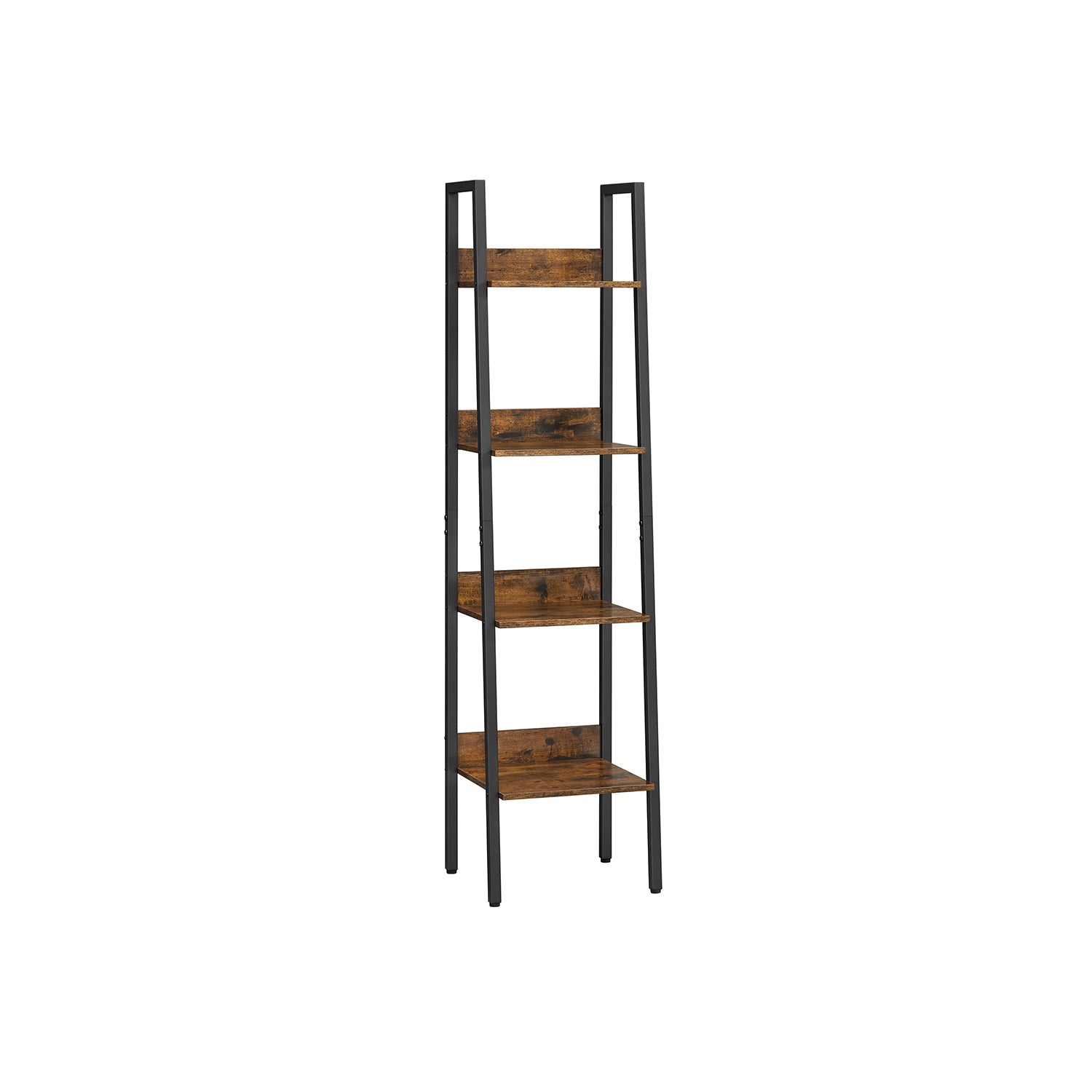 Ladder Shelf – Steel – Rustic Brown and Black – 4-Tier Freestanding Storage