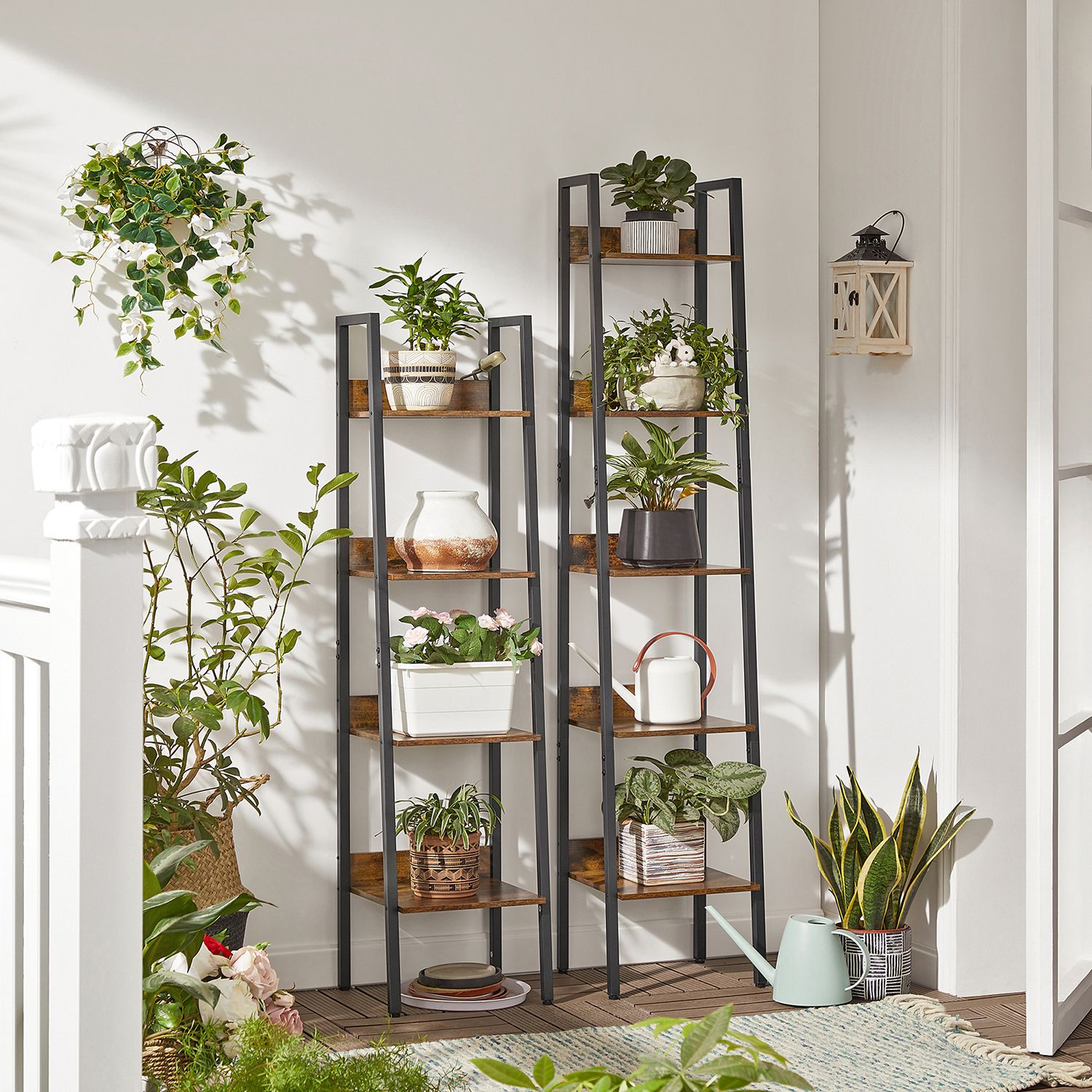 Ladder Shelf – Steel – Rustic Brown and Black – 4-Tier Freestanding Storage