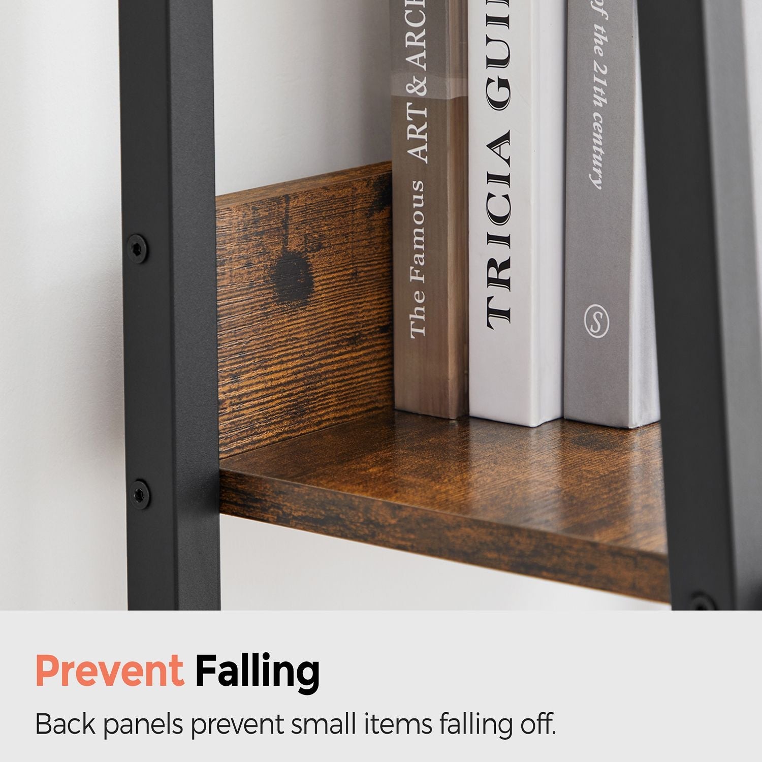 Ladder Shelf – Steel – Rustic Brown and Black – 4-Tier Freestanding Storage