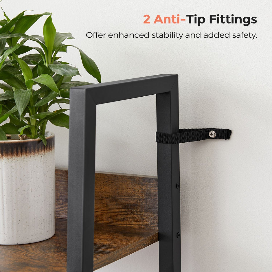Ladder Shelf – Steel – Rustic Brown and Black – 4-Tier Freestanding Storage