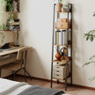 5-Tier Narrow Ladder Bookshelf – Wood – Rustic Brown and Ink Black – Versatile for Home Office, Living Room, Bedroom, and Kitchen