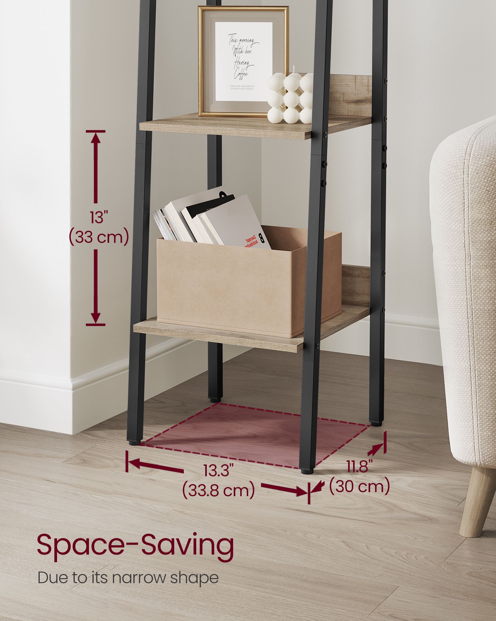 5-Tier Ladder Shelf – Steel Frame – Rustic Brown and Black – Freestanding Storage for Home Office and Living Spaces