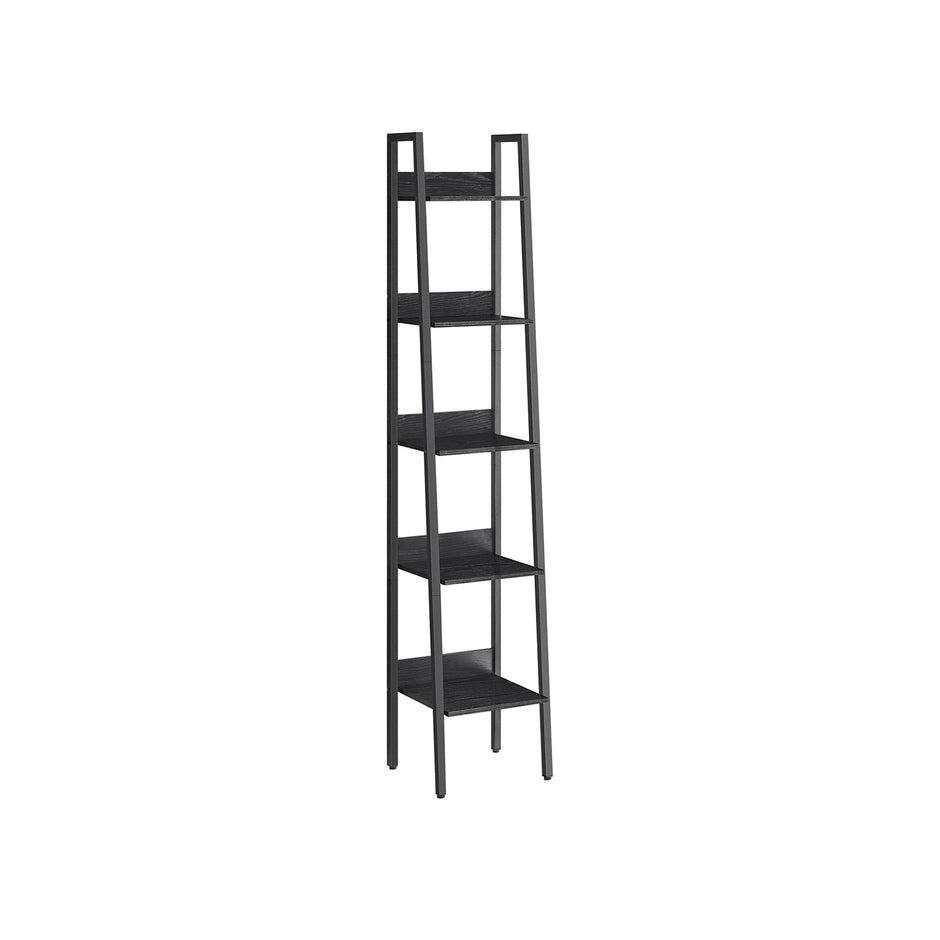 5-Tier Freestanding Narrow Shelf – Steel Frame – Rustic Brown and Black – Easy to Assemble
