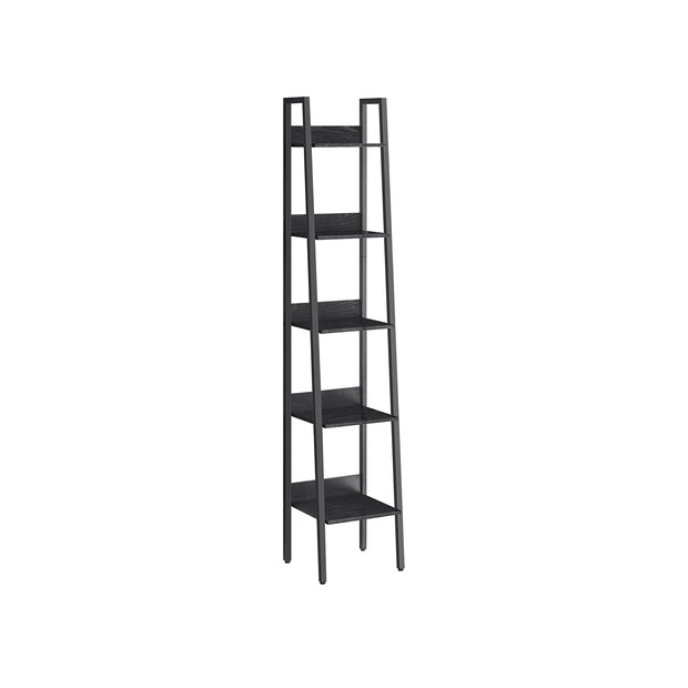5-Tier Freestanding Narrow Shelf – Steel Frame – Rustic Brown and Black – Easy to Assemble