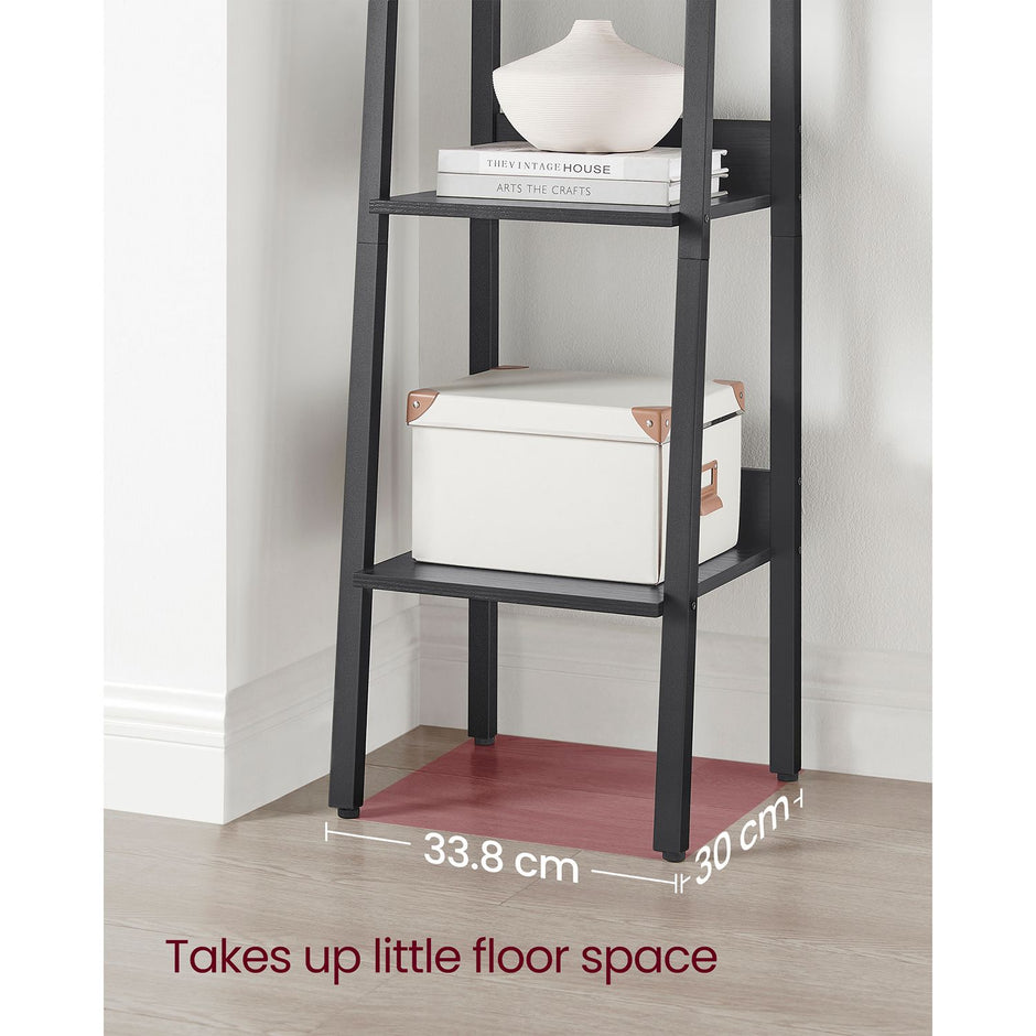 5-Tier Freestanding Narrow Shelf – Steel Frame – Rustic Brown and Black – Easy to Assemble