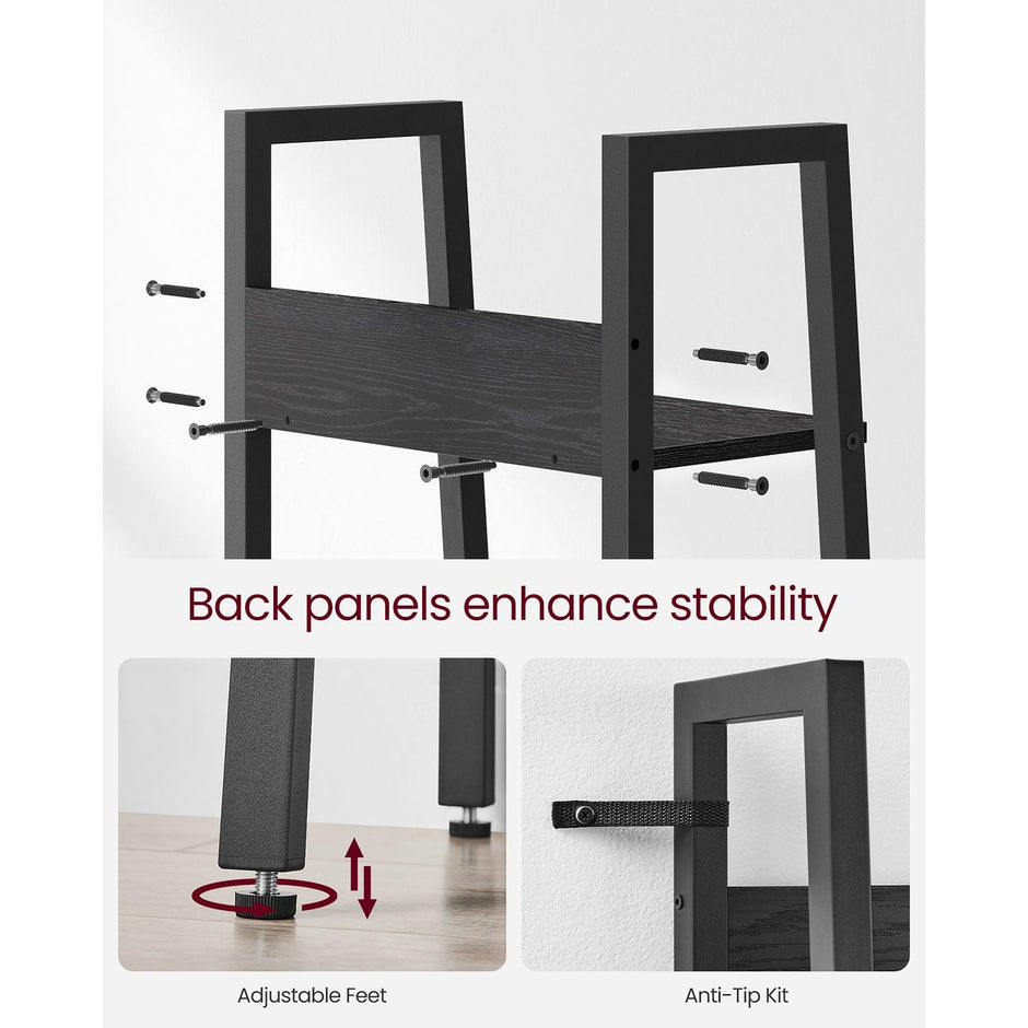 5-Tier Freestanding Narrow Shelf – Steel Frame – Rustic Brown and Black – Easy to Assemble