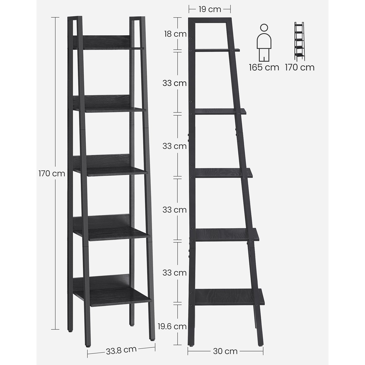 5-Tier Freestanding Narrow Shelf – Steel Frame – Rustic Brown and Black – Easy to Assemble
