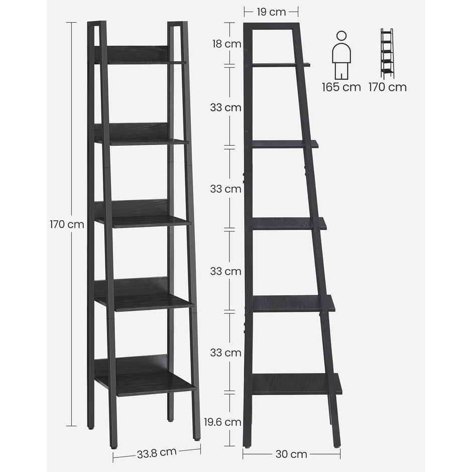 5-Tier Freestanding Narrow Shelf – Steel Frame – Rustic Brown and Black – Easy to Assemble