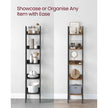 5-Tier Freestanding Narrow Shelf – Steel Frame – Rustic Brown and Black – Easy to Assemble