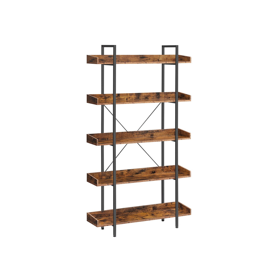 5-Tier Bookcase – Wood and Metal – Rustic Brown and Black – Versatile Storage Solution for Living Room, Bedroom, and Home Office