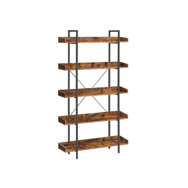 5-Tier Bookcase – Wood and Metal – Rustic Brown and Black – Versatile Storage Solution for Living Room, Bedroom, and Home Office