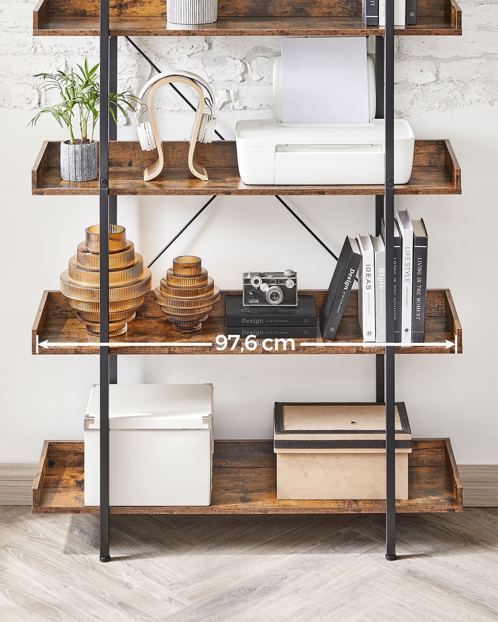 5-Tier Bookcase – Wood and Metal – Rustic Brown and Black – Versatile Storage Solution for Living Room, Bedroom, and Home Office