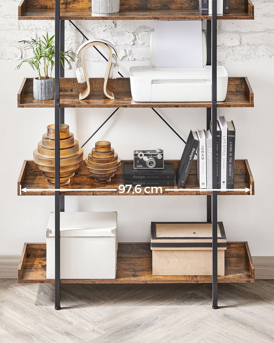 5-Tier Bookcase – Wood and Metal – Rustic Brown and Black – Versatile Storage Solution for Living Room, Bedroom, and Home Office