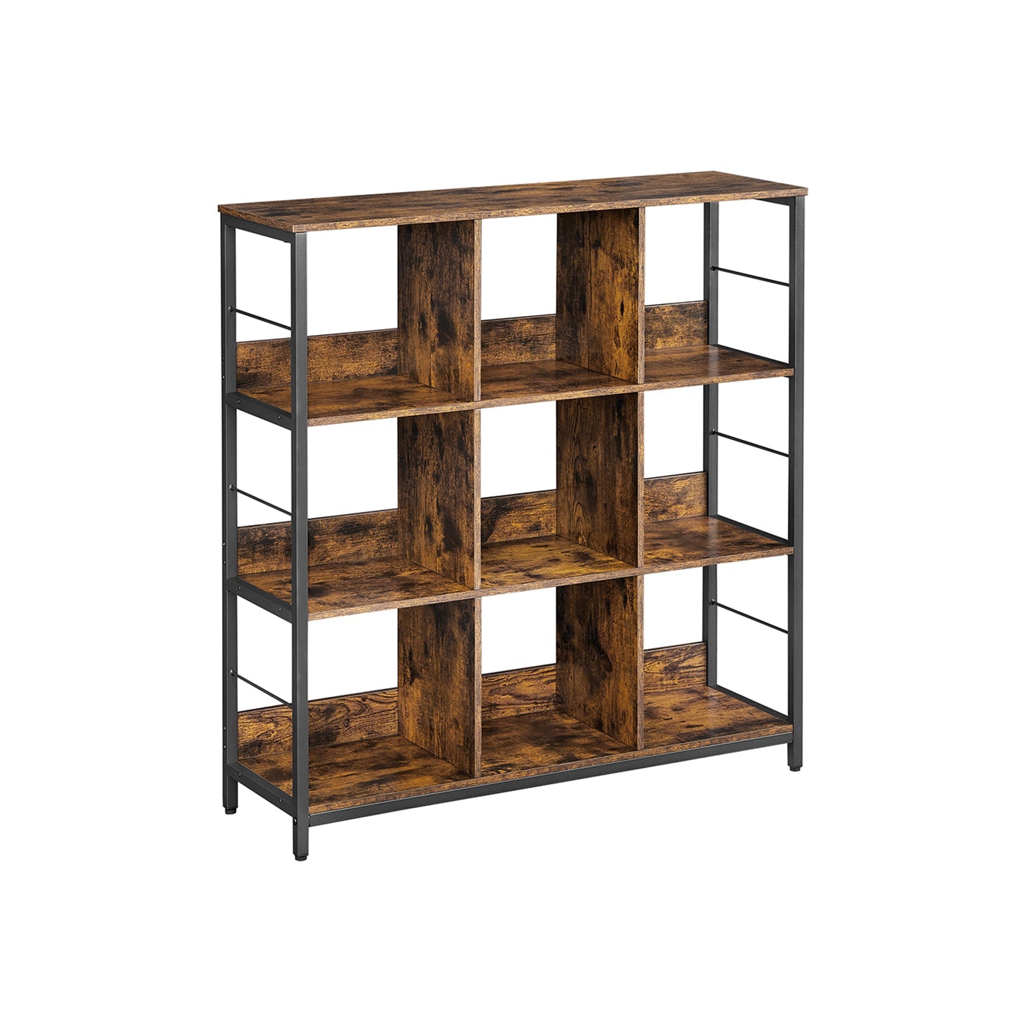 3-Tier Bookcase – Engineered Wood – Rustic Brown and Black – Industrial Design