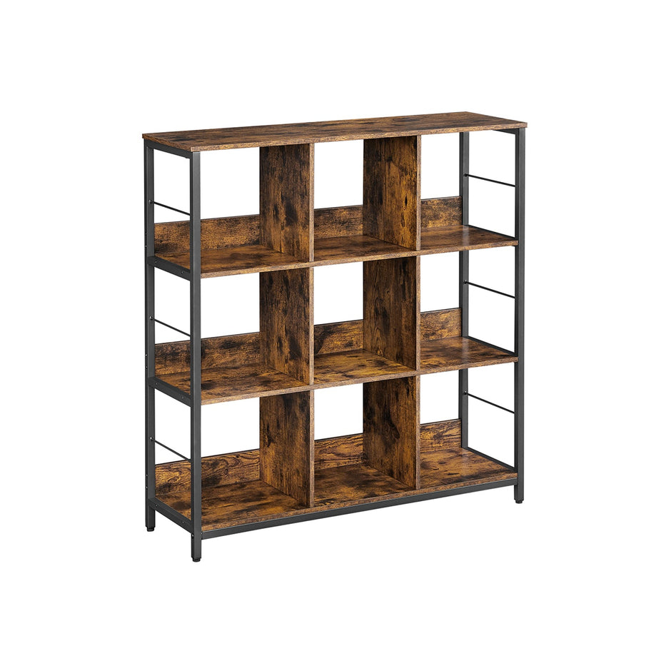 3-Tier Bookcase – Engineered Wood – Rustic Brown and Black – Industrial Design