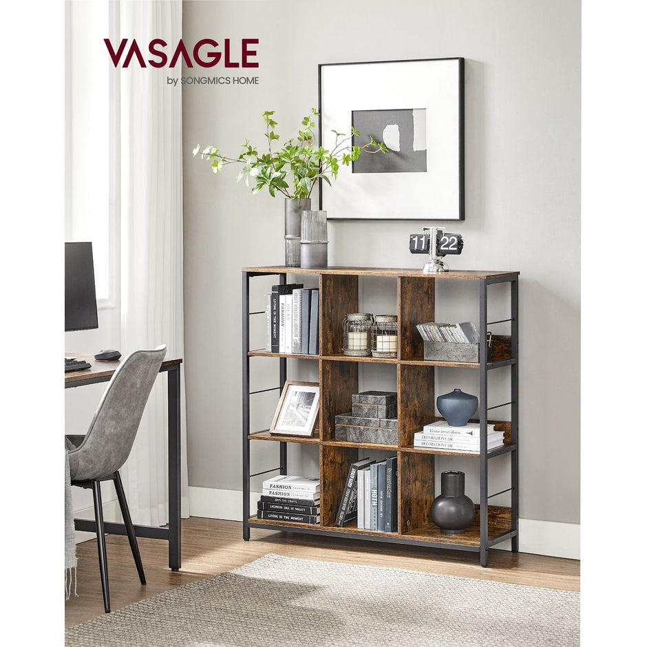 3-Tier Bookcase – Engineered Wood – Rustic Brown and Black – Industrial Design