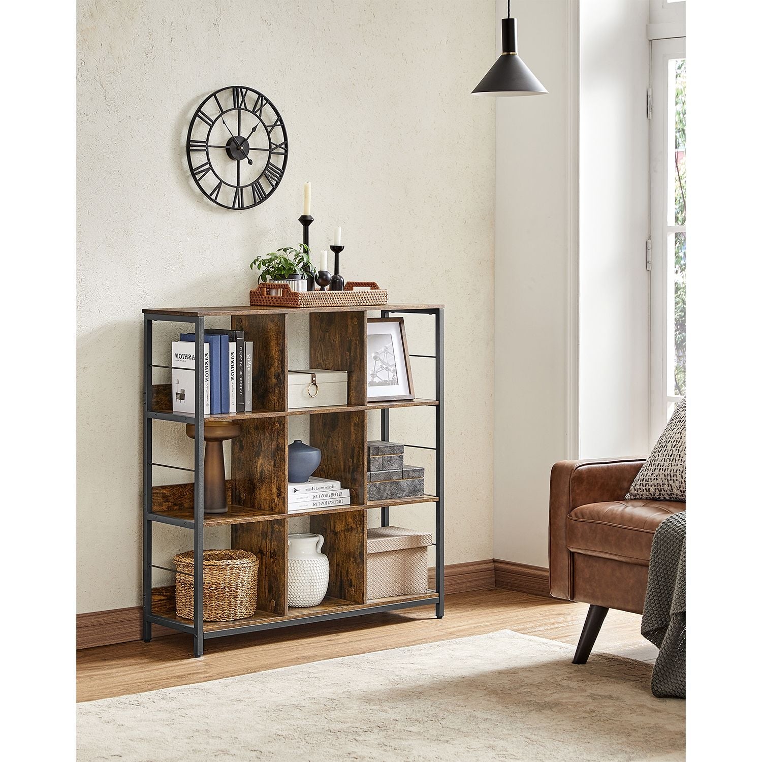 3-Tier Bookcase – Engineered Wood – Rustic Brown and Black – Industrial Design