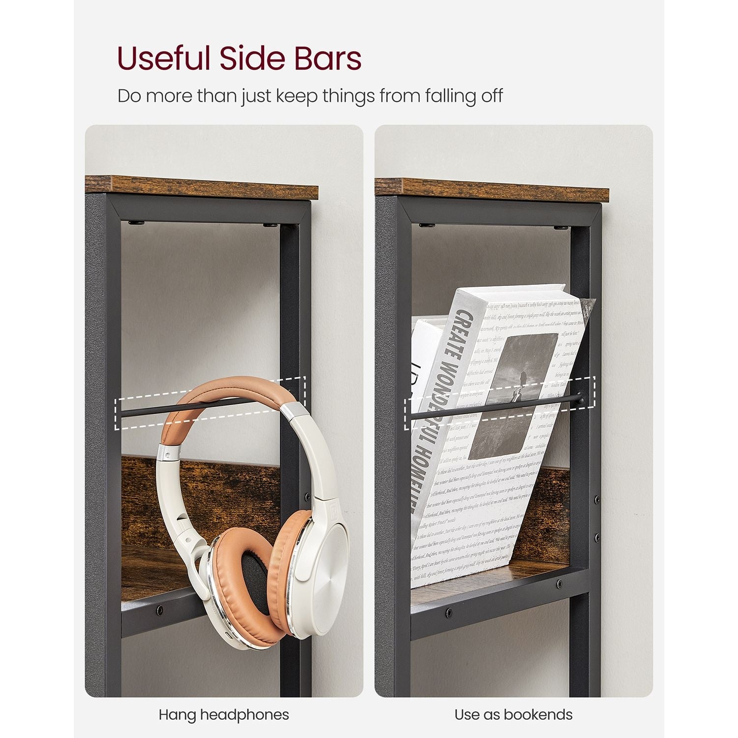 3-Tier Bookcase – Engineered Wood – Rustic Brown and Black – Industrial Design