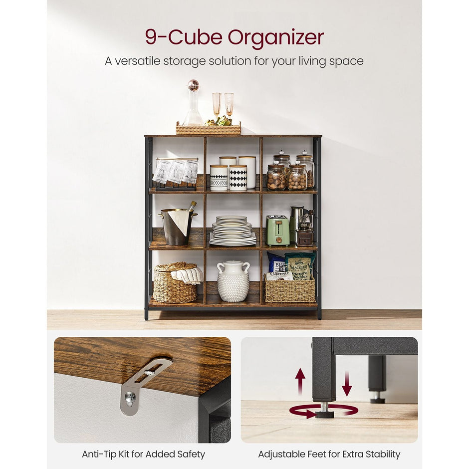 3-Tier Bookcase – Engineered Wood – Rustic Brown and Black – Industrial Design