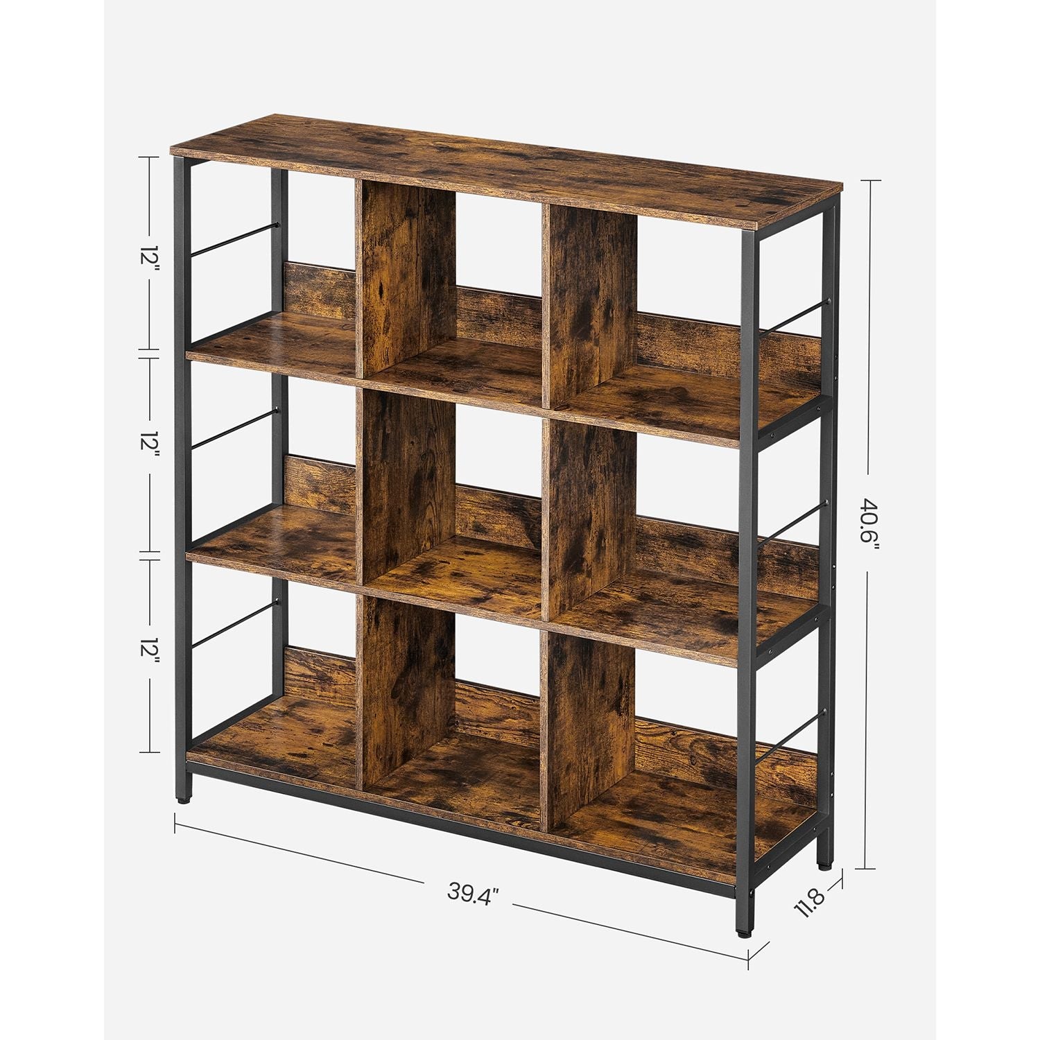 3-Tier Bookcase – Engineered Wood – Rustic Brown and Black – Industrial Design