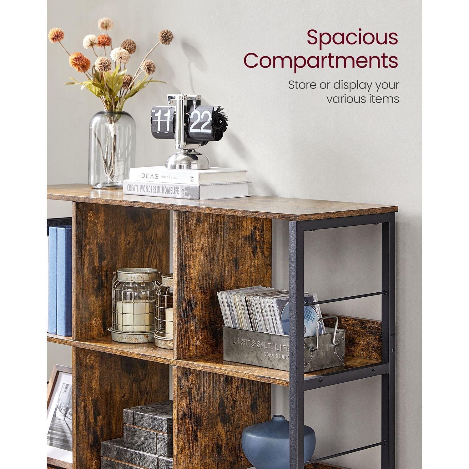 3-Tier Bookcase – Engineered Wood – Rustic Brown and Black – Industrial Design