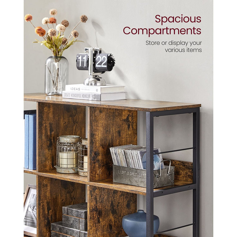 3-Tier Bookcase – Engineered Wood – Rustic Brown and Black – Industrial Design