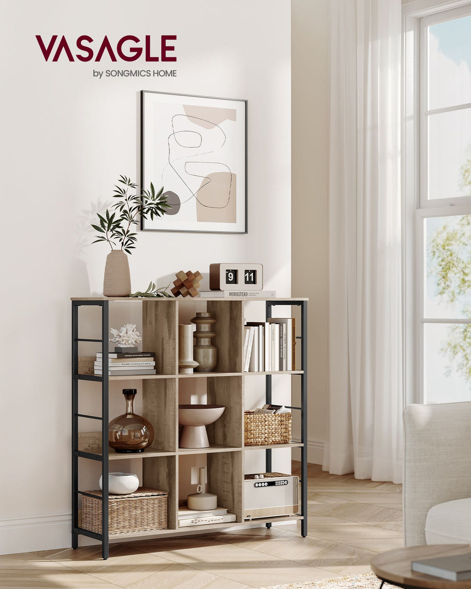4-Tier Bookcase – Wood – Rustic Brown and Black – Industrial Design