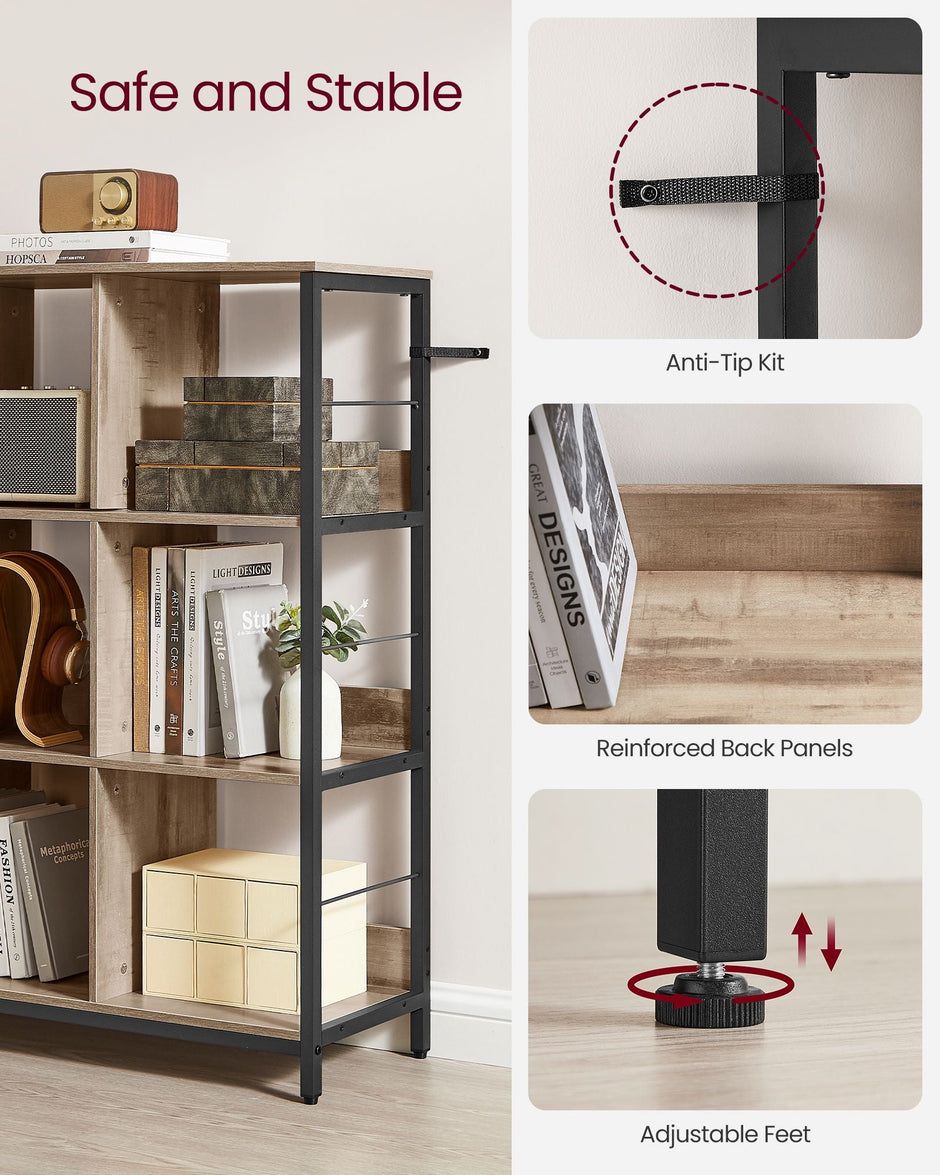 4-Tier Bookcase – Wood – Rustic Brown and Black – Industrial Design
