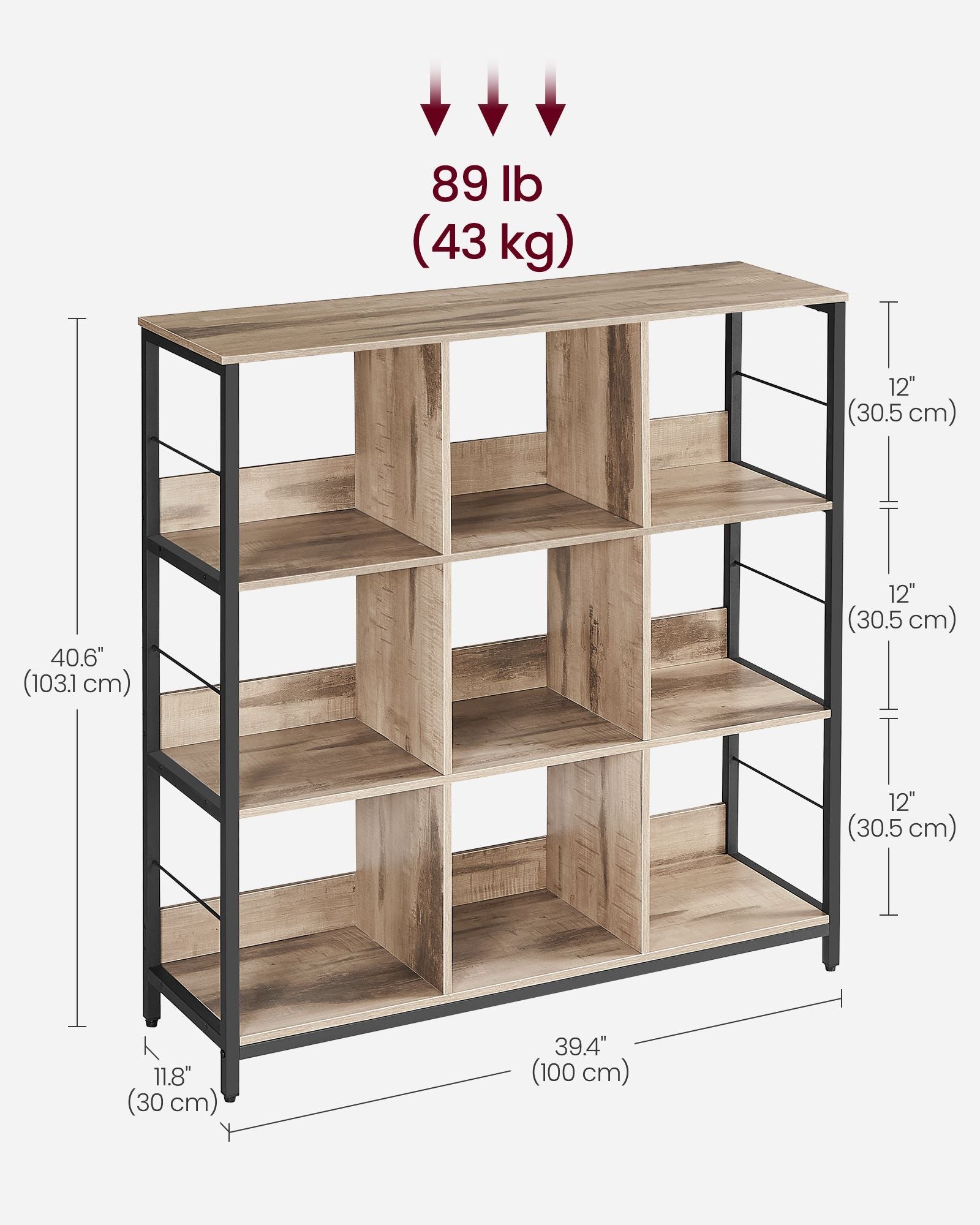 4-Tier Bookcase – Wood – Rustic Brown and Black – Industrial Design