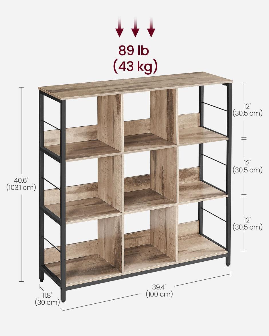 4-Tier Bookcase – Wood – Rustic Brown and Black – Industrial Design