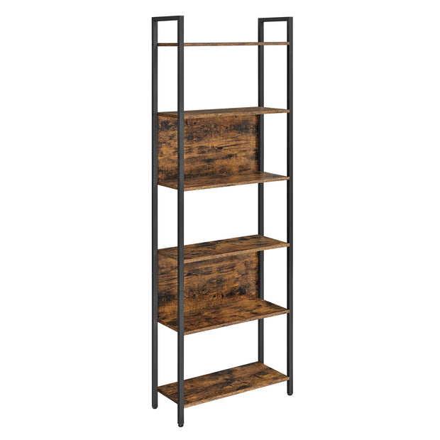 6 Shelf Bookcase – Steel – Rustic Brown and Black – Industrial Style