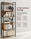6 Shelf Bookcase – Steel – Rustic Brown and Black – Industrial Style