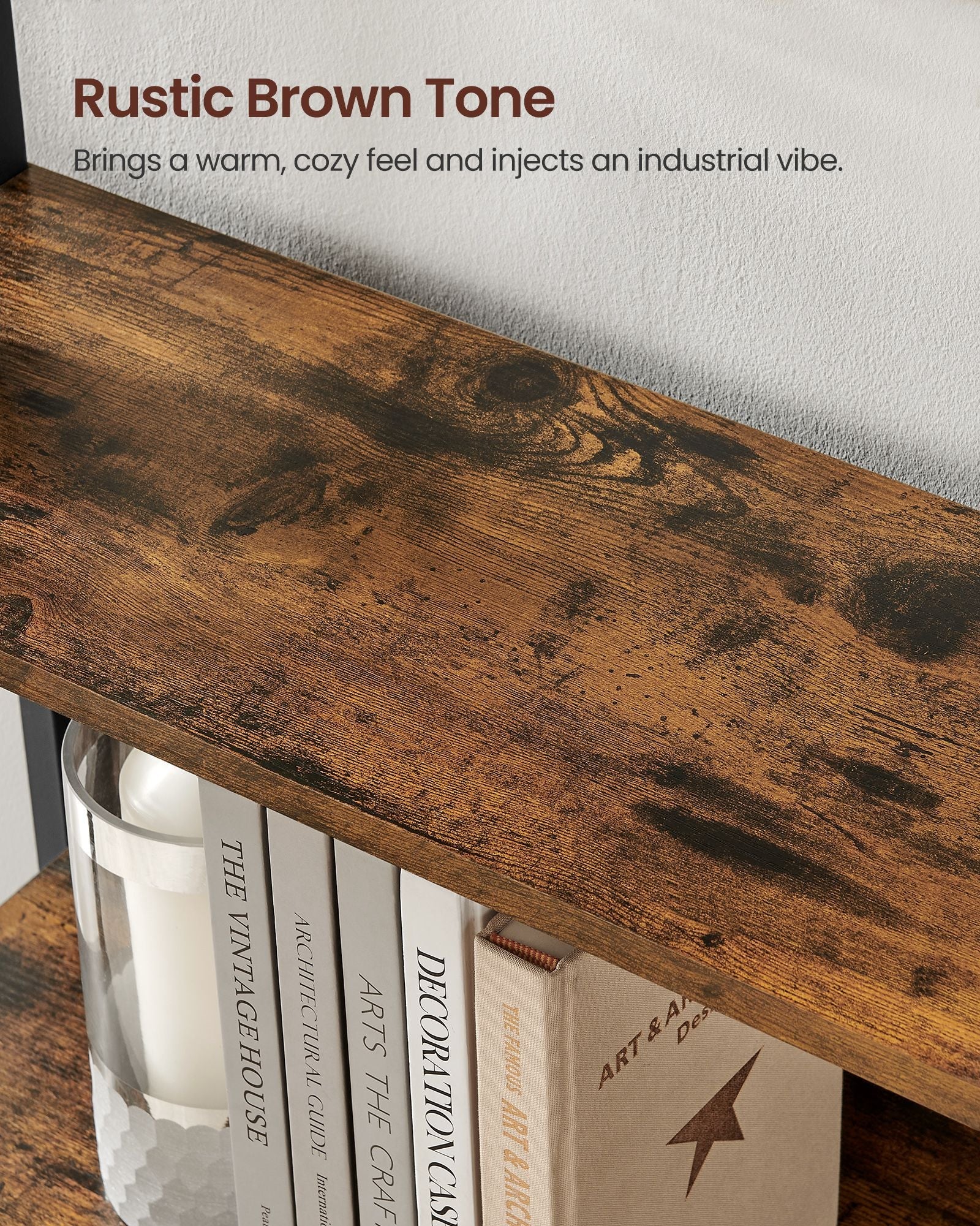 6 Shelf Bookcase – Steel – Rustic Brown and Black – Industrial Style
