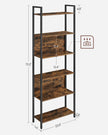 6 Shelf Bookcase – Steel – Rustic Brown and Black – Industrial Style