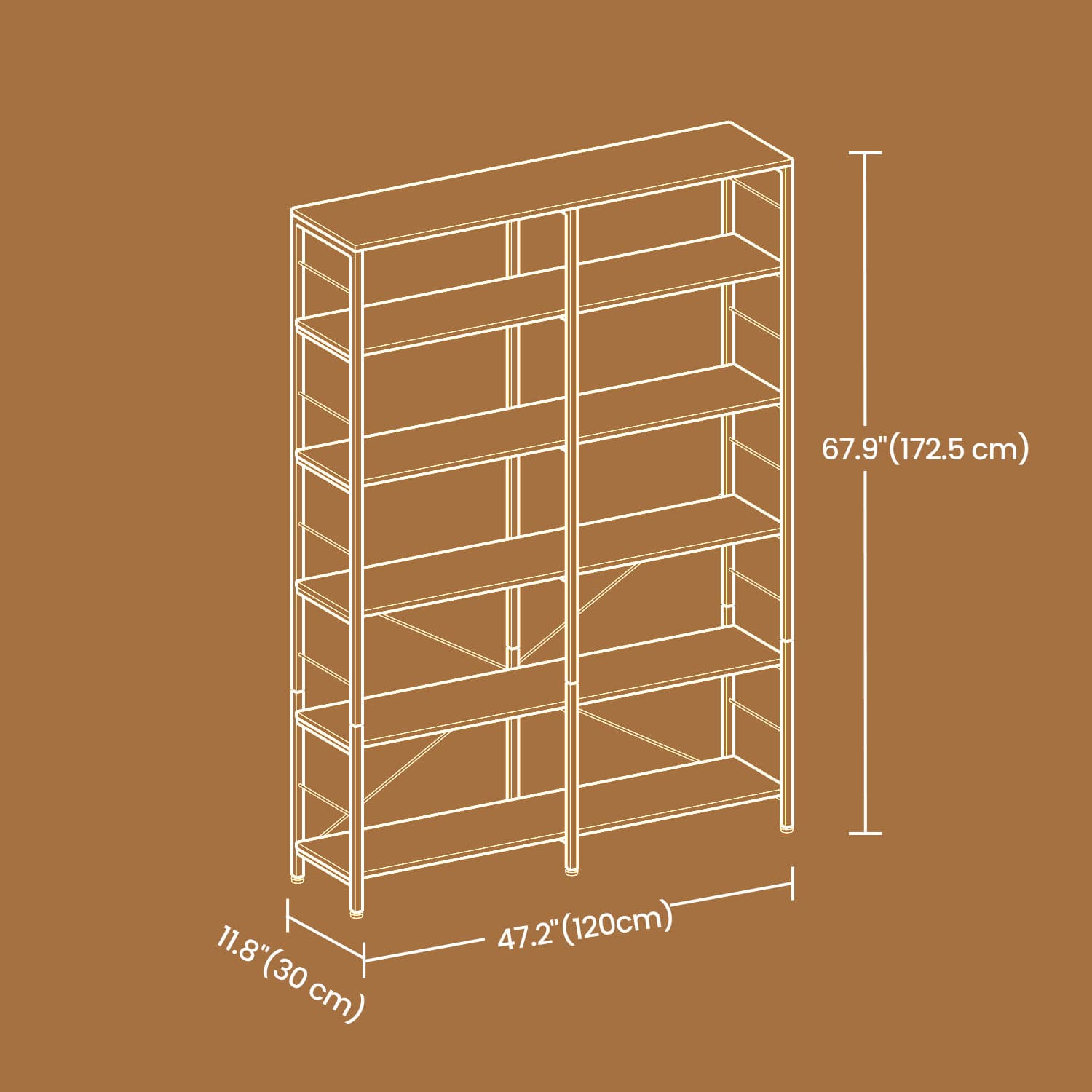 6-Tier Storage Shelf – Wood and Metal – Rustic Brown and Black – Industrial Style Room Divider