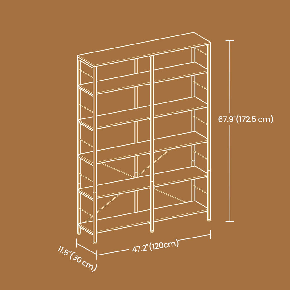 6-Tier Storage Shelf – Wood and Metal – Rustic Brown and Black – Industrial Style Room Divider