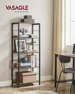 5-Tier Bookshelf – Wood and Metal – Rustic Brown and Ink Black – Industrial Design with Back Panels