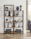5-Tier Bookshelf – Wood and Metal – Rustic Brown and Ink Black – Industrial Design with Back Panels