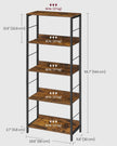 5-Tier Bookshelf – Wood and Metal – Rustic Brown and Ink Black – Industrial Design with Back Panels