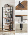 5-Tier Bookshelf – Wood and Metal – Rustic Brown and Ink Black – Industrial Design with Back Panels