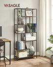 6-Tier Bookcase – Engineered Wood – Rustic Brown and Black – Geometric Design and Versatile Storage