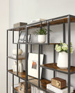 6-Tier Bookcase – Engineered Wood – Rustic Brown and Black – Geometric Design and Versatile Storage