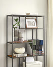 6-Tier Bookcase – Engineered Wood – Rustic Brown and Black – Geometric Design and Versatile Storage