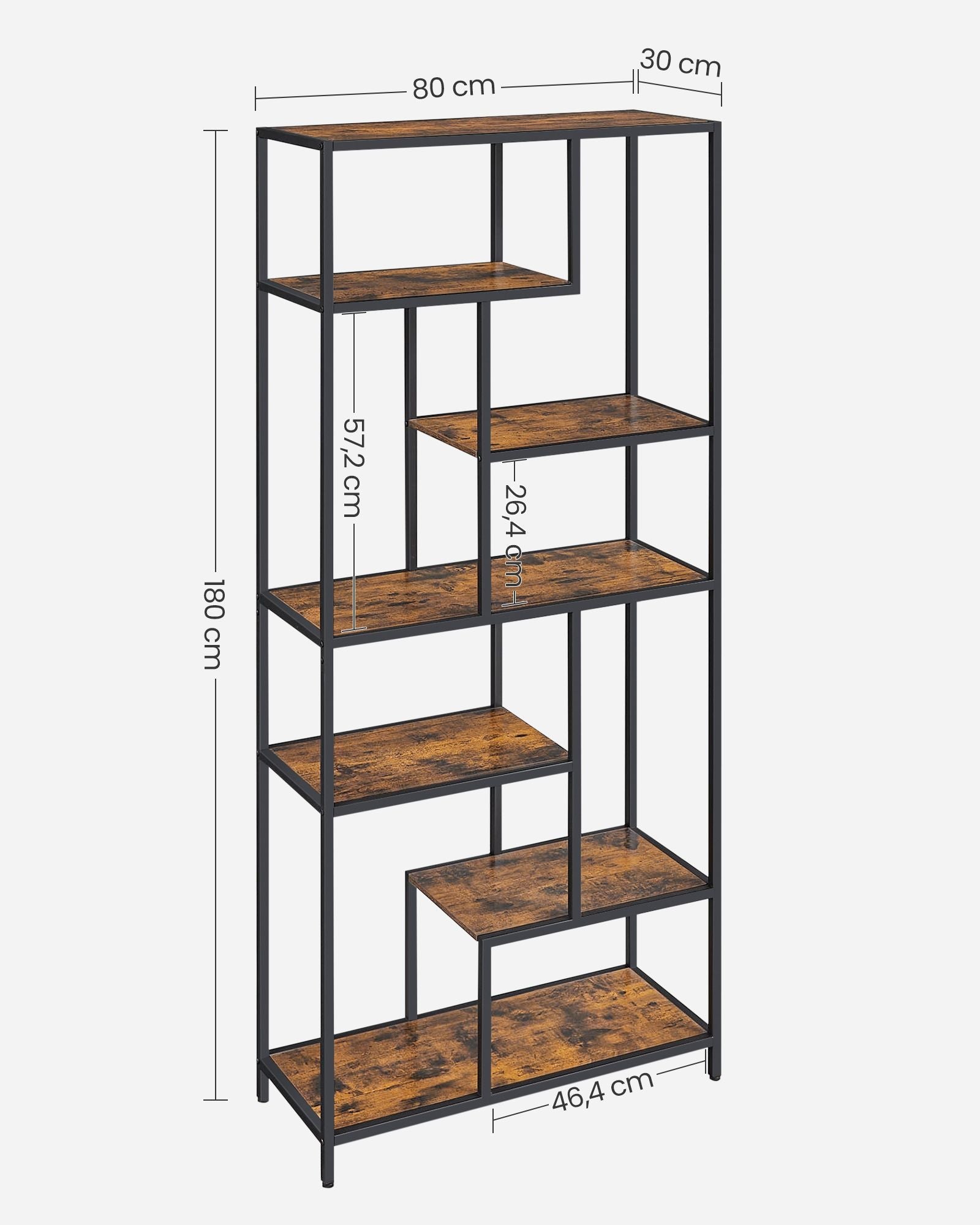 6-Tier Bookcase – Engineered Wood – Rustic Brown and Black – Geometric Design and Versatile Storage