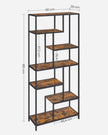 6-Tier Bookcase – Engineered Wood – Rustic Brown and Black – Geometric Design and Versatile Storage