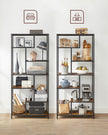 6-Tier Bookcase – Engineered Wood – Rustic Brown and Black – Geometric Design and Versatile Storage
