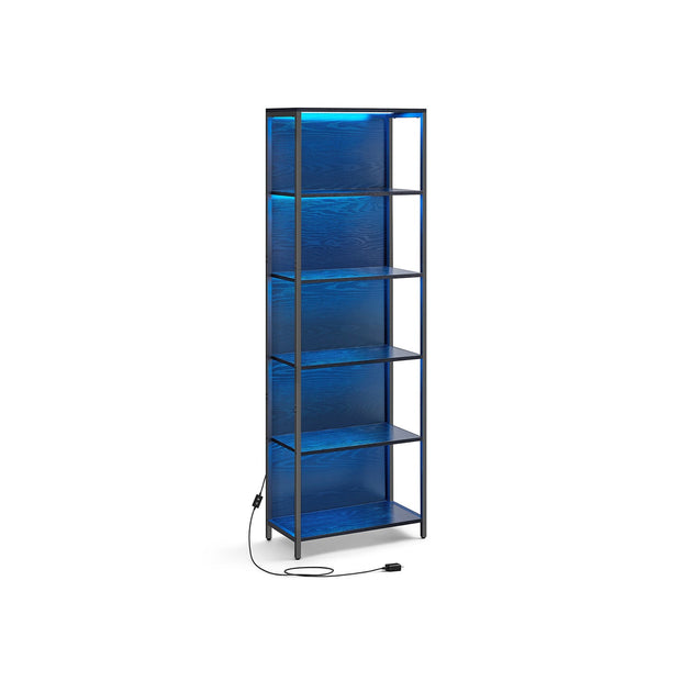 6-Tier Bookshelf – Steel Frame – Ebony Black – Dimmable LED Lights